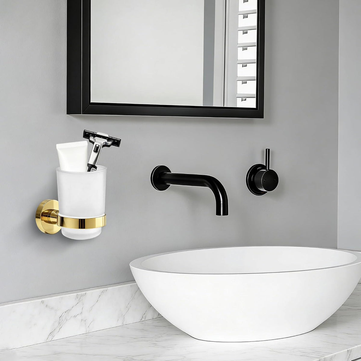 Toothbrush Holder with Frosted Glass Cup-Gold