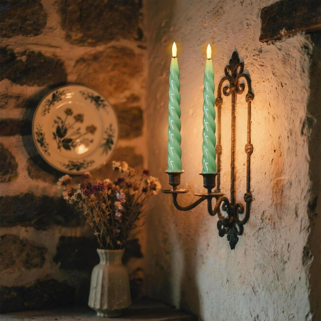 Eldnacele Green Flameless Taper Candles Battery Operated with Remote Timer