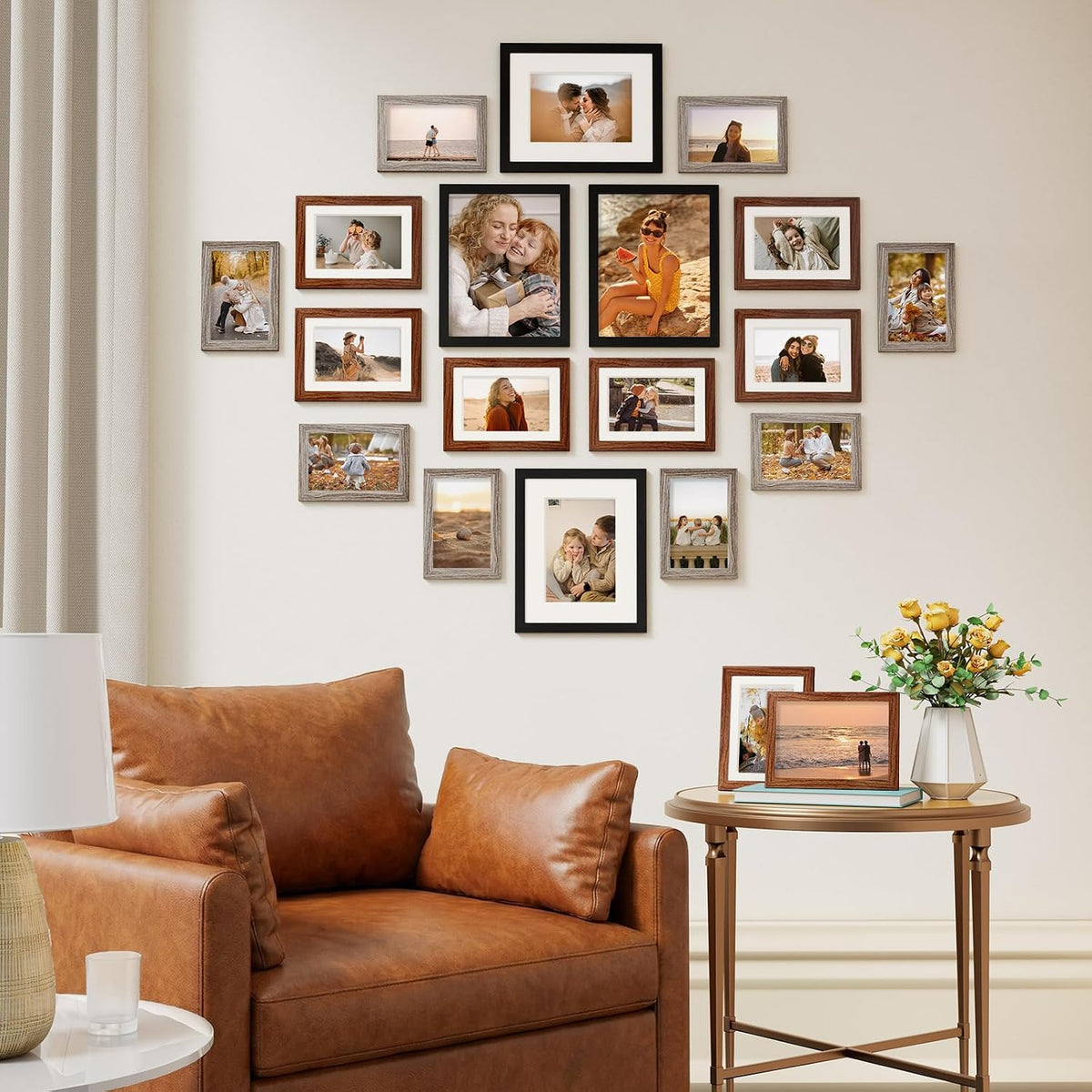 Vittanly 20 Pack Gallery Wall Frame Set, Black, Walnut Brown, Dark Grey