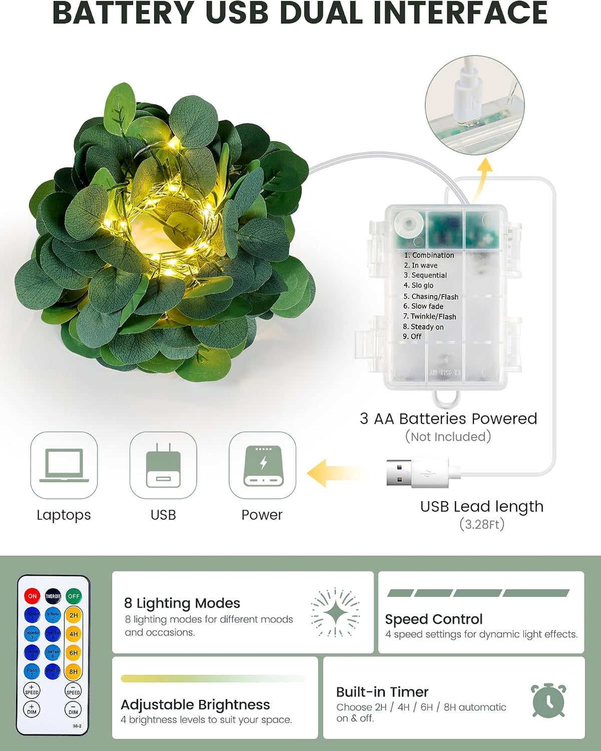 woohaha Eucalyptus Vine Lights Battery Operated