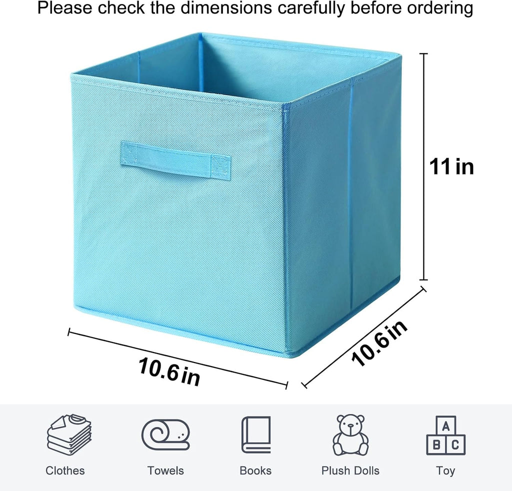Fabric Storage Bins - 6 Pack Collapsible Cube Organizer for Closet, Shelves & Living Space, Pastel & Dark Color Options - Foldable Storage Boxes with Handles for Clothes (Blue, 11 inch)