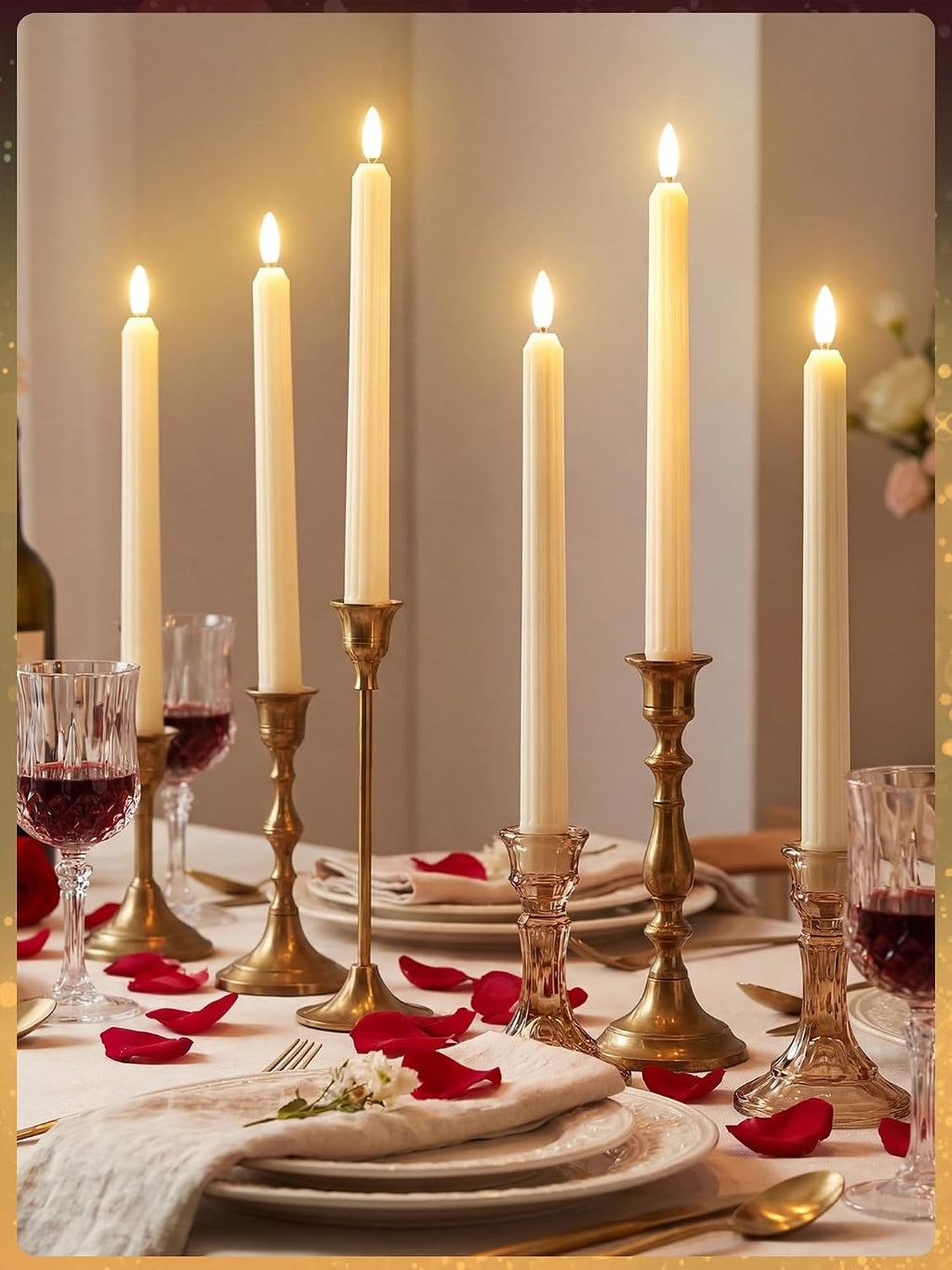 50 Pcs 11 Inch Flameless Taper Candles LED Candles Bulk, Roman Style, Ivory
