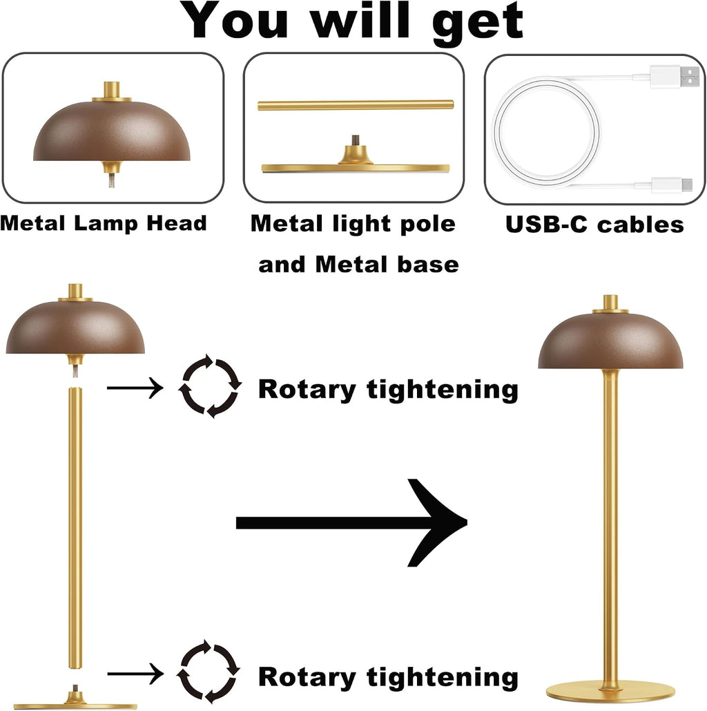 1 Pack Rechargeable Cordless Table Lamp, 5000mAh Battery Table Light