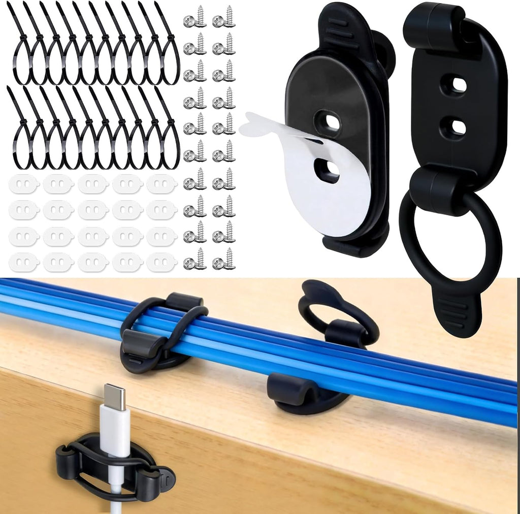20 Pack Adhesive Cable Clips, Adjustable Cable Management Clips Black
