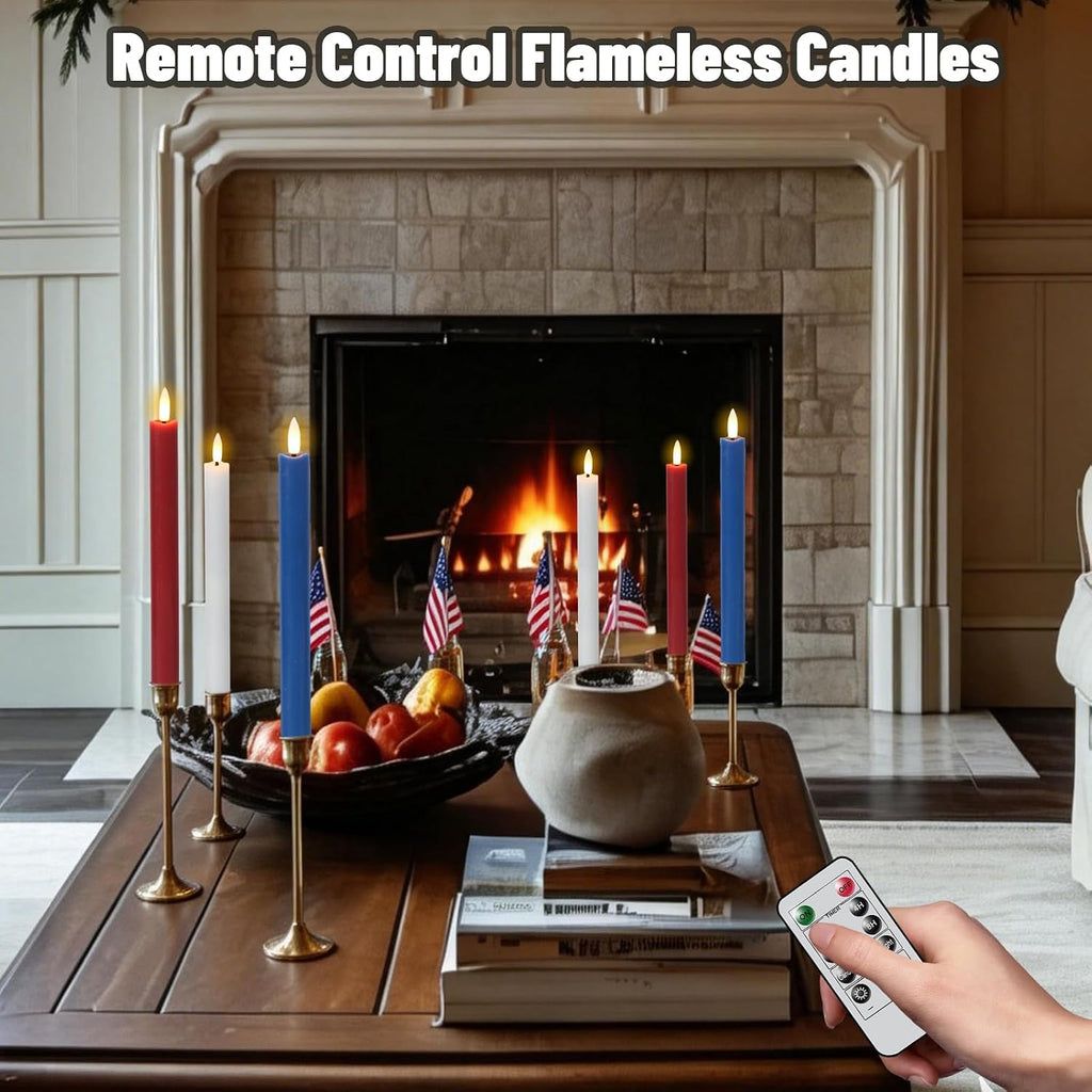 Wondise Patriotic Candles Flameless Taper Candles with Remote & Timer
