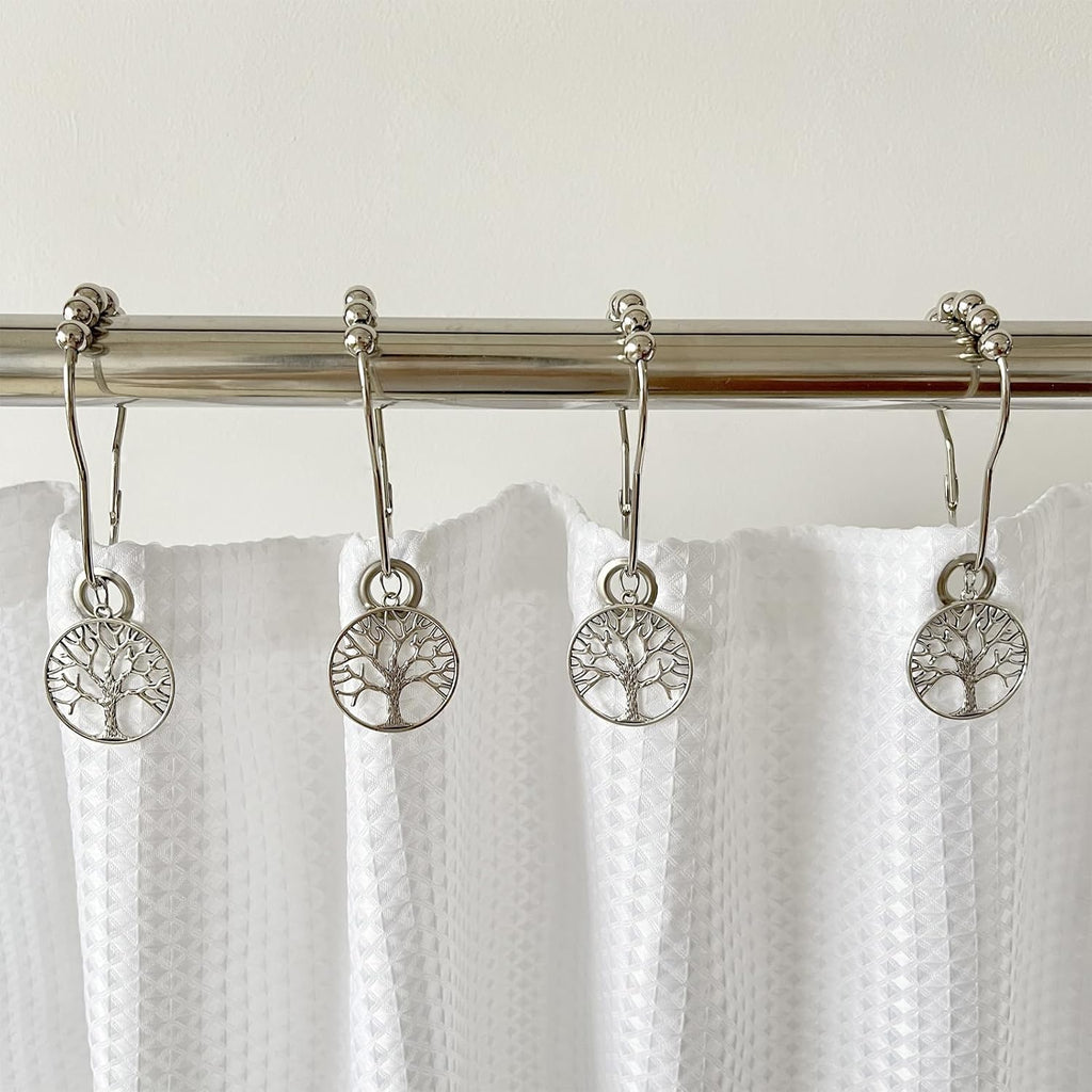 Tree of Life Shower Curtain Hooks Set of 12, Rust Proof Shower Curtain Rings for Bathroom, Metal Decorative Shower Curtain Hangers Bathroom Accessories