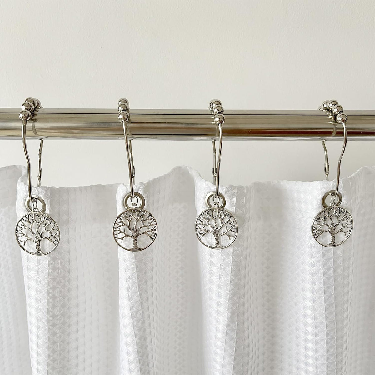 Tree of Life Shower Curtain Hooks Set of 12, Rust Proof Shower Curtain Rings for Bathroom, Metal Decorative Shower Curtain Hangers Bathroom Accessories
