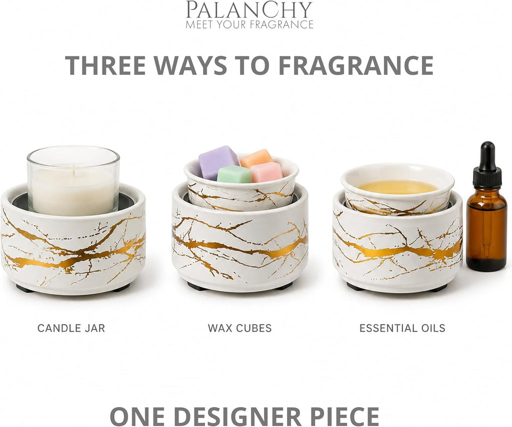 PALANCHY Wax Melt Warmer Ceramic 3-in-1 Oil Burner Electric Candle Wax Warmer Burner Melter Fragrance Warmer for Scented Waxs Home Office Bedroom Aromatherapy Gift & Decor