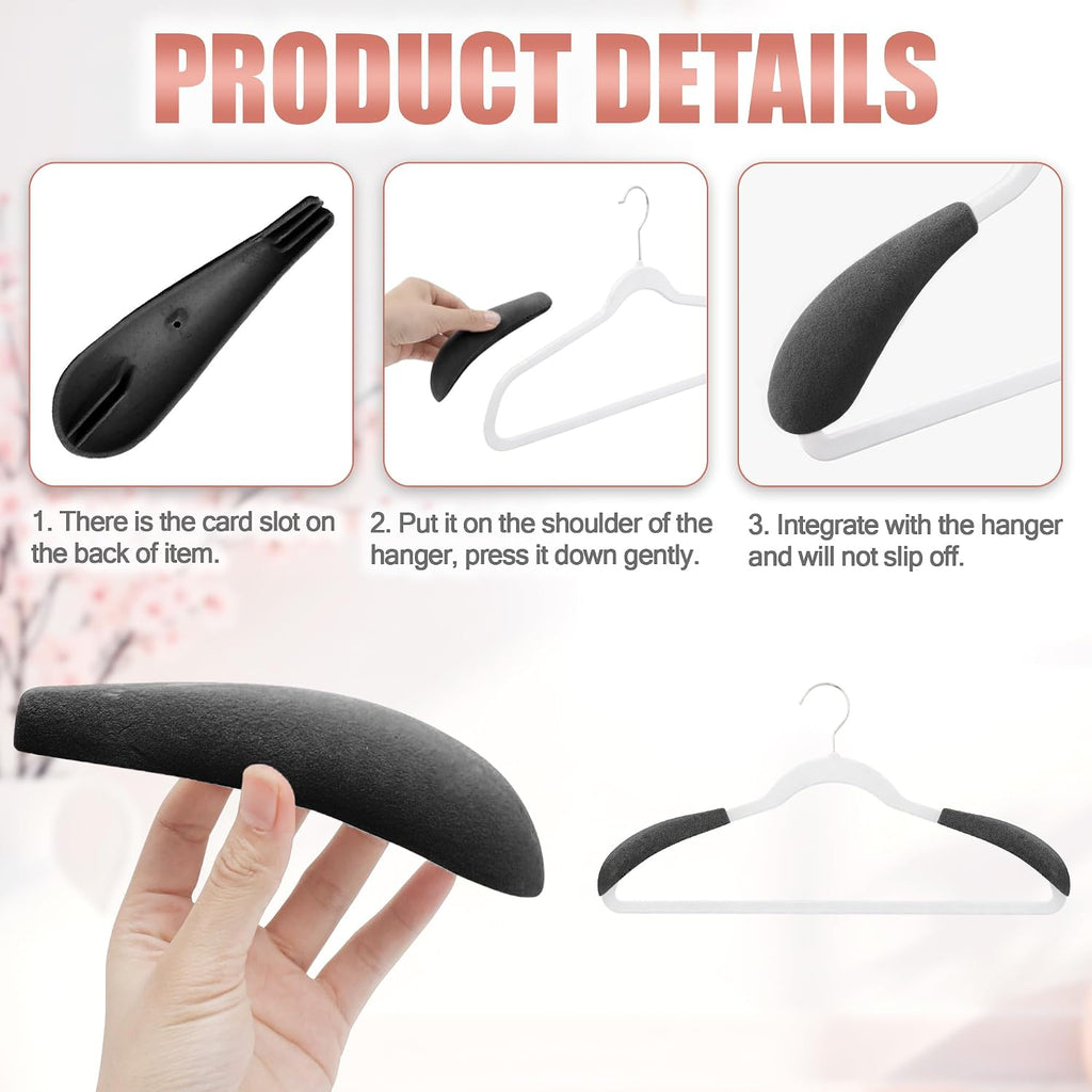 Velvet Hanger Shoulder Form Shaper – 10Pcs Pads Flocking and Plastic Shoulder Protectors for Velvet Flocking Hangers with 0.2 Inch Thickness, Non-Slip Design (Black)