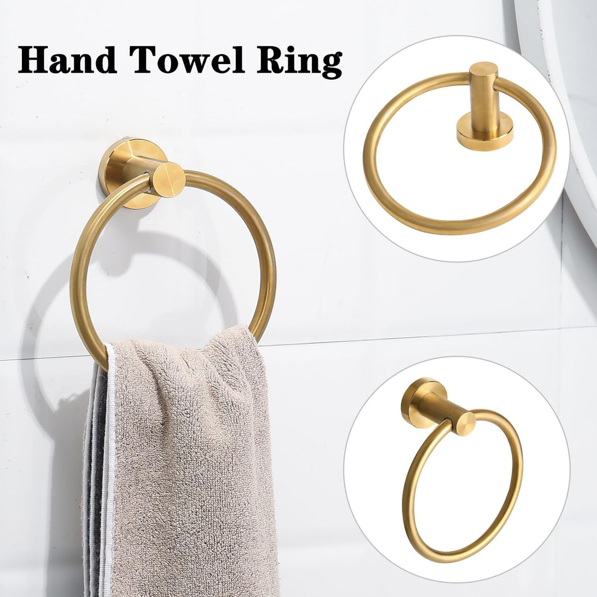 4 Pieces Brushed Gold Bathroom Accessories Hardware Set,Toilet Paper Holder Set,Include Double Post Pivoting Toilet Tissue Roll Paper Holder,Towel Ring,Towel Holder Set for Bathroom