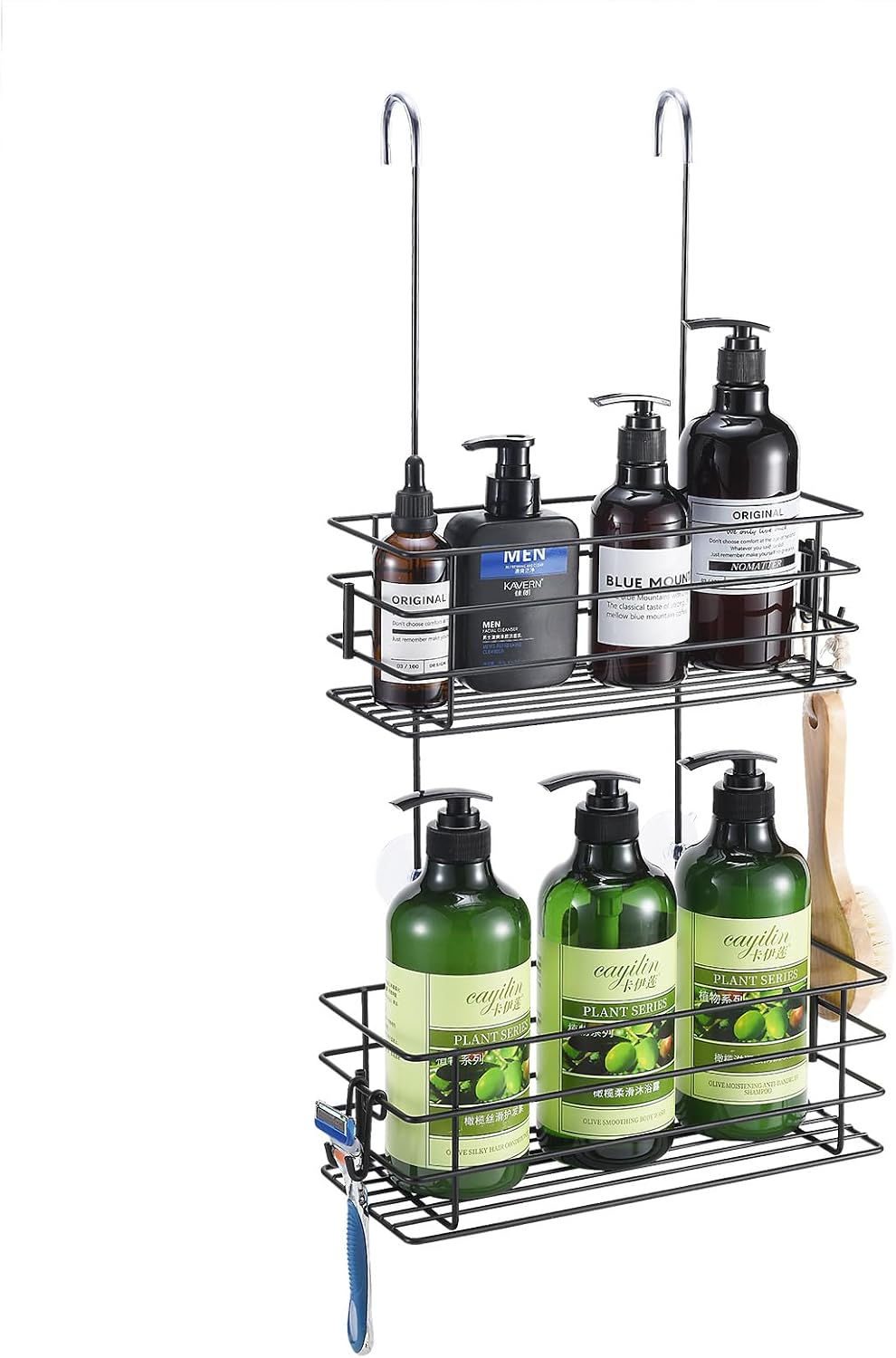 2-Tier Shower Caddy Hanging Shower Rack with Hooks Over The Door