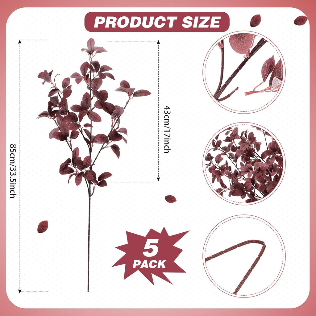 Janinka 5 Pcs Faux Fall Eucalyptus Stems for Vases Farmhouse, Dark Purple