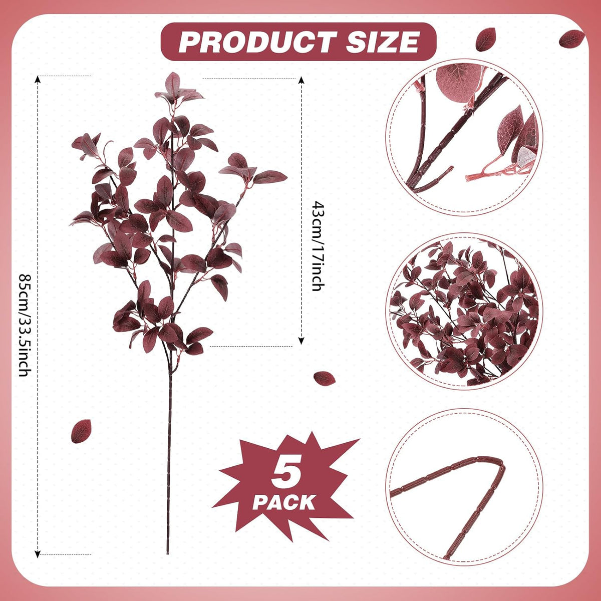 Janinka 5 Pcs Faux Fall Eucalyptus Stems for Vases Farmhouse, Dark Purple