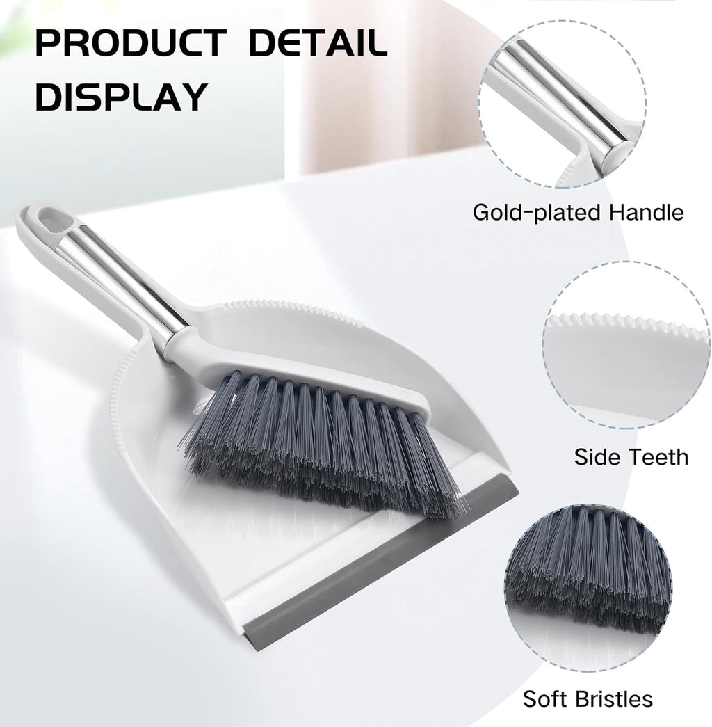 NACENA Mini Broom and Dustpan Set, Small Dust Pan and Brush Set, White&Gray