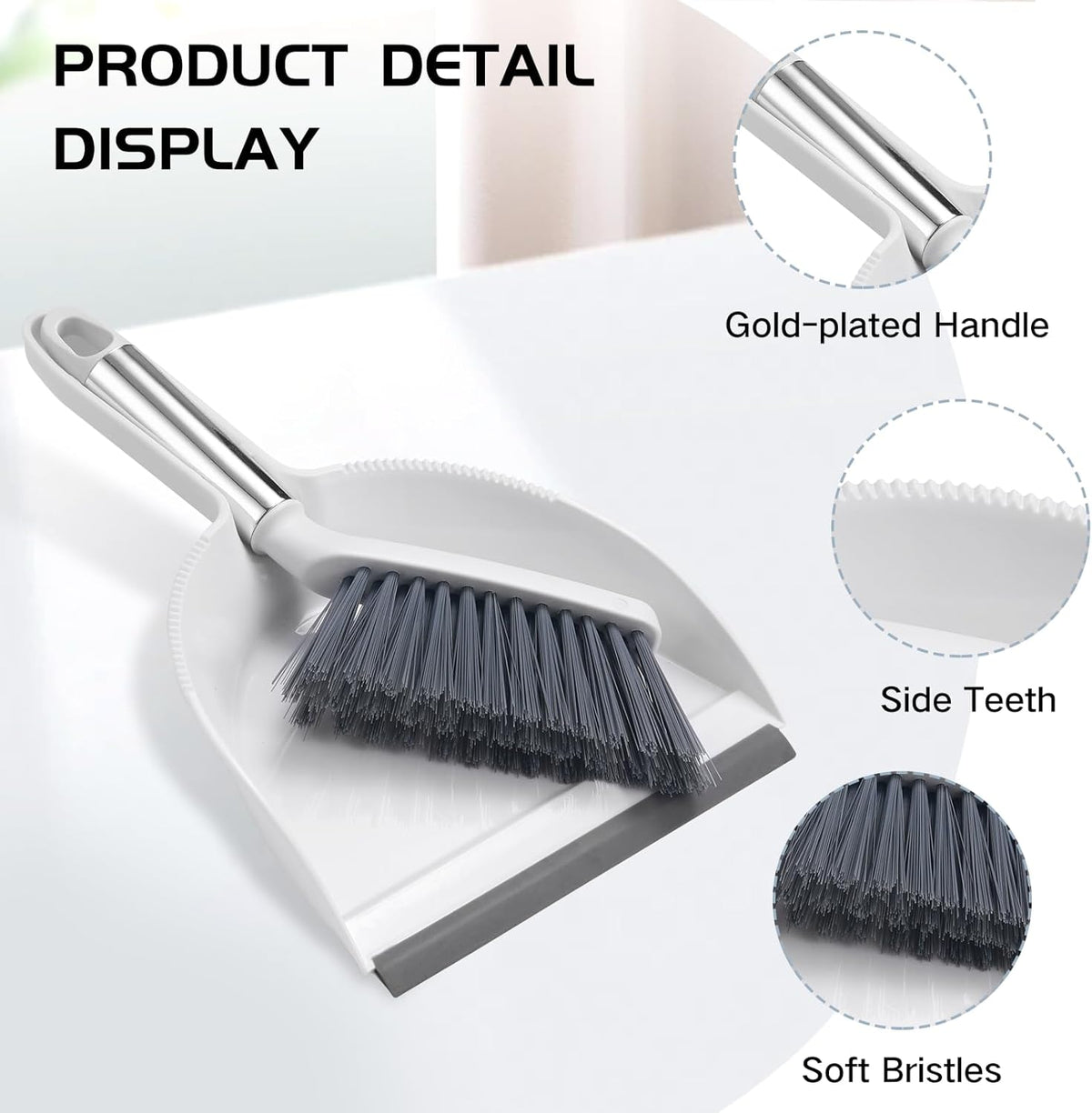NACENA Mini Broom and Dustpan Set, Small Dust Pan and Brush Set, White&Gray