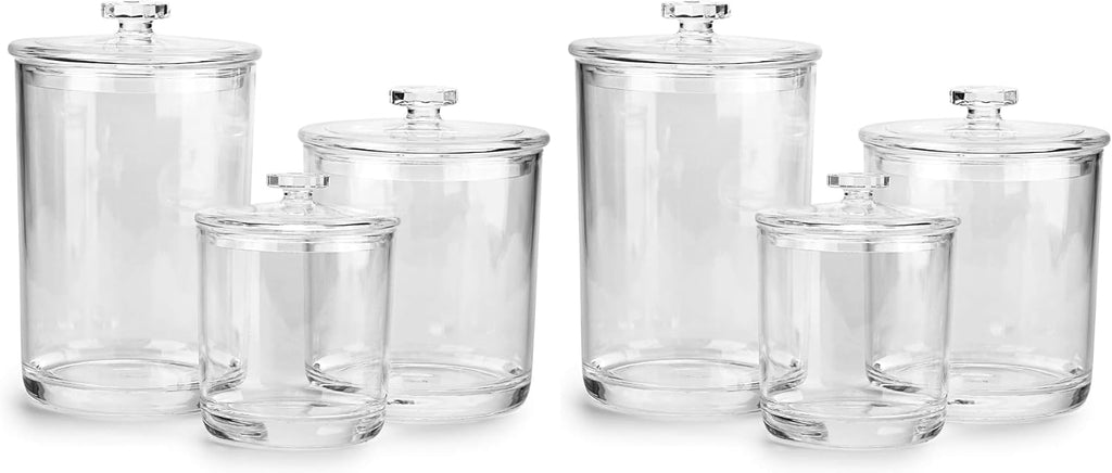 Hipiwe Clear Plastic Apothecary Jars with Lid, Large Size Bathroom Storage Canister Jar Cotton Ball and Swab Organizer Q-Tips Holder, 60-Ounce, 30-Ounce and 15-Ounce, Set of 3 (Pack of 2)