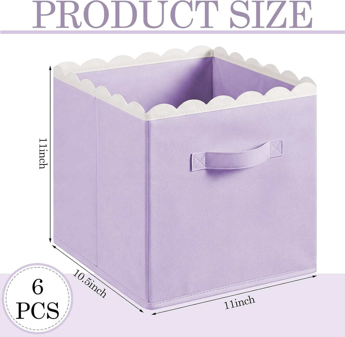 Yalikop 6 Pcs Purple Scalloped Cube Storage Bins 11 Inch Fabric Basket
