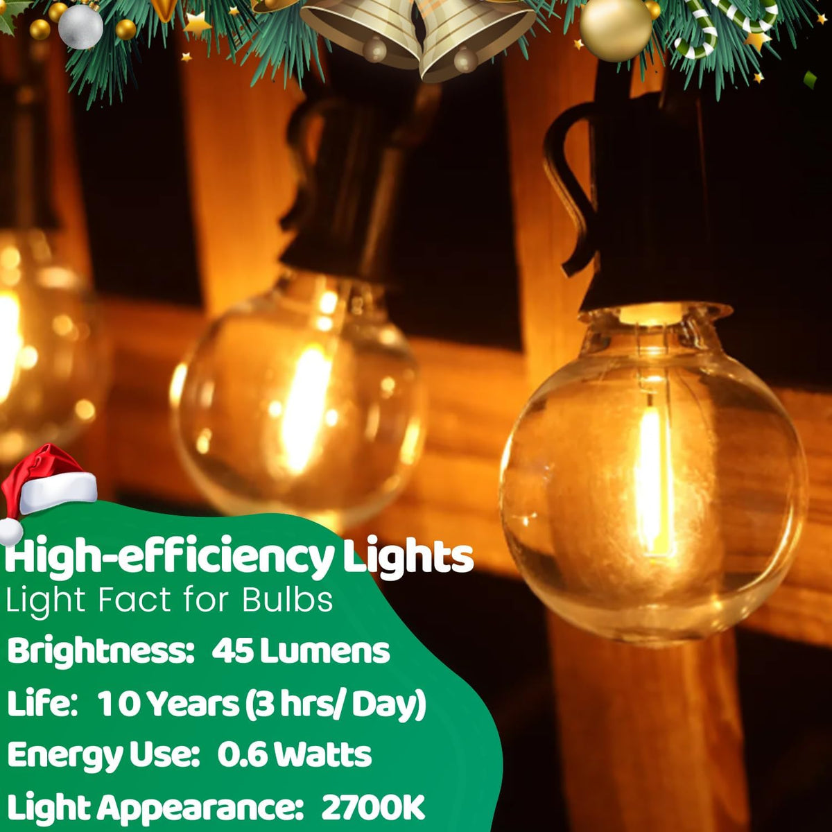 10FT LED Outdoor String Lights Waterproof Linkable for Patio Decor-SOLROS