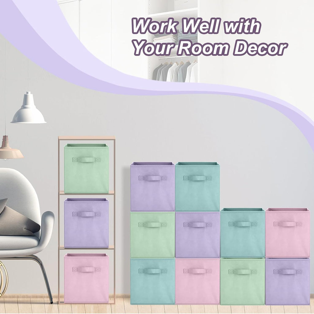 Hillban 24 Pcs Storage Cubes 11'' Collapsible Storage Bins Bulk, Pastel