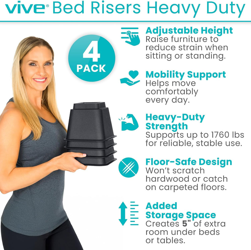 Vive Bed Risers Heavy Duty (4 Pack - 5 Inch) - Furniture Lifts Risers
