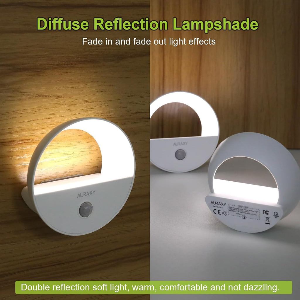 AURAXY Rechargeable Motion Sensor Night Light, Battery Night Lights LED Cool White Magnetic Stick-on Motion Sensored Hallway Light, with Dusk to Dawn Sensor for Stair, Wall, Bedroom, Bathroom(3 Pack)