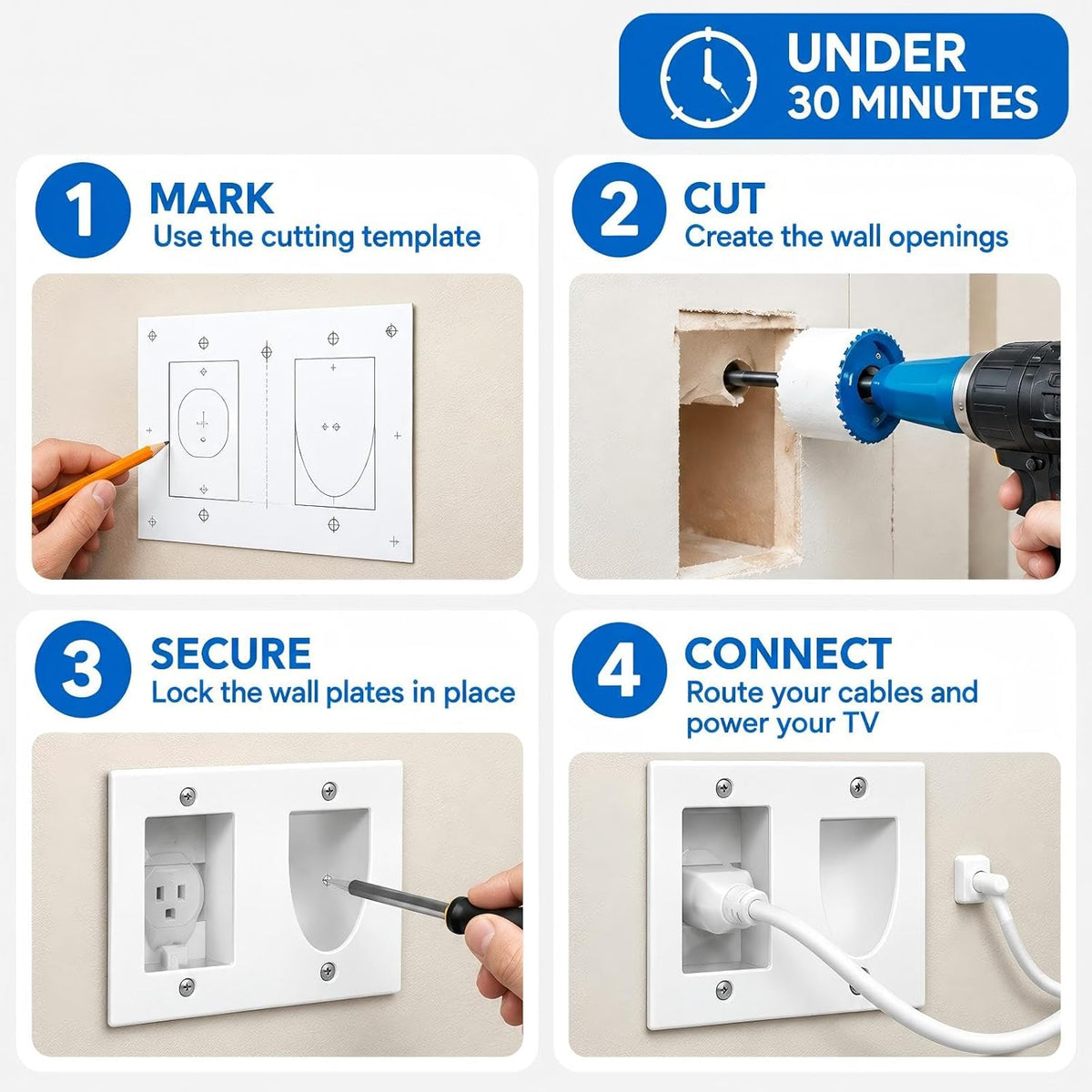 FORGING MOUNT Cord Hider for Wall Mount TV with 6.23 ft Extension Cord