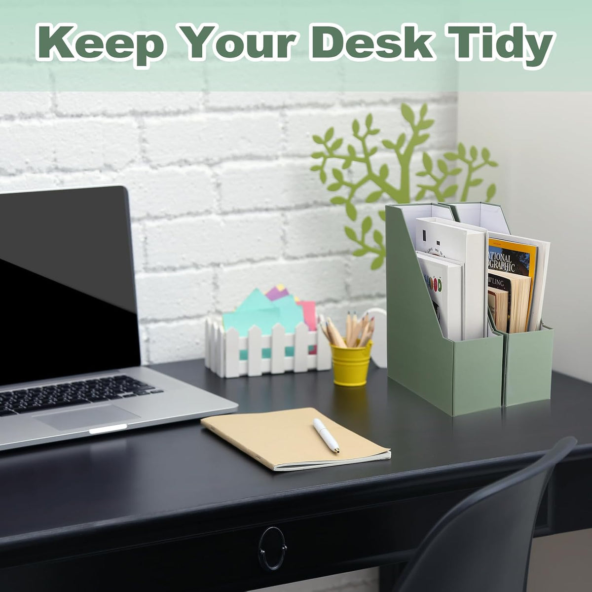 Feifeiya Magazine Holder Set of 6 Cardboard File Holder Desk, Sage Green