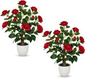 Hollyone Red Artificial Camellia Tree 2Pcs Flower Plants Artificial Tree 23.6" Small Faux Camellia Plant in Pot Greenery Potted Plant for Indoor Outdoor Porch Front Door Office Home Decor