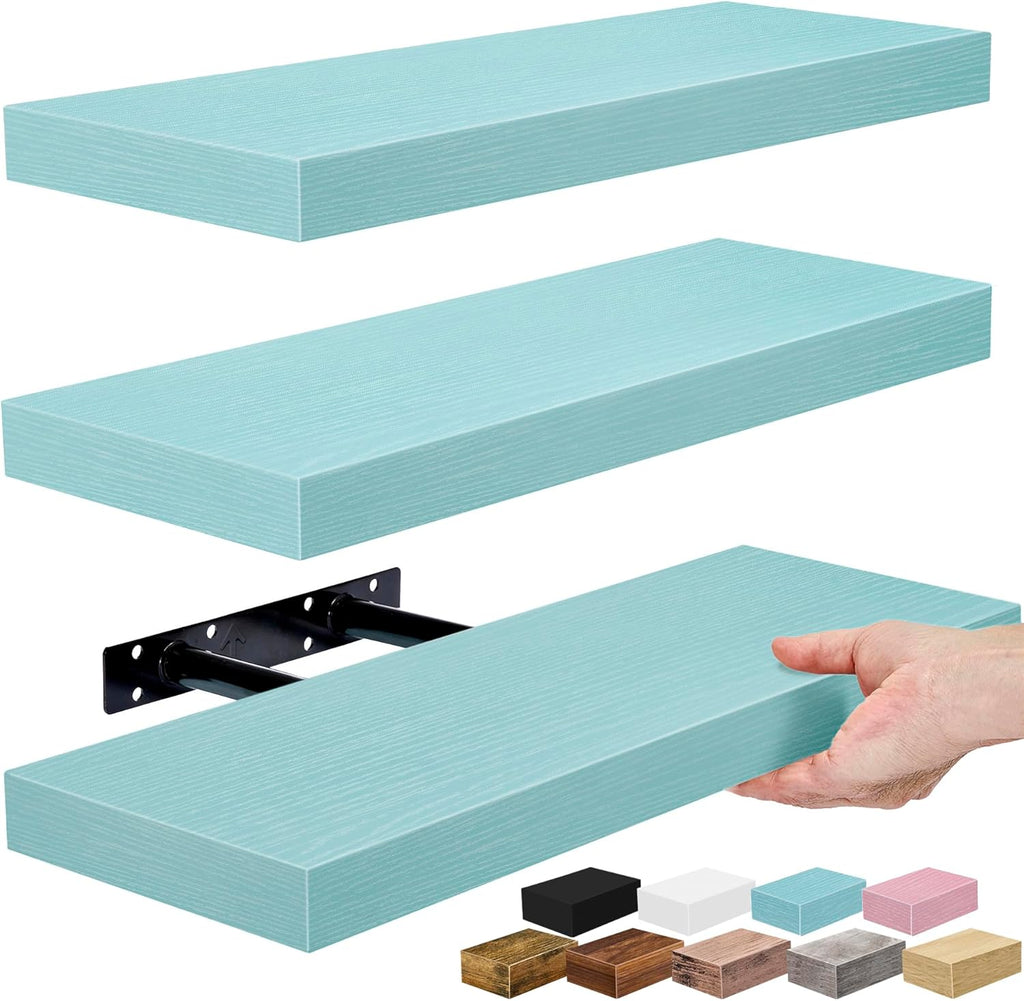Sorbus 16 Inch Floating Shelves for Wall (3 Pack, Breezy Blue)
