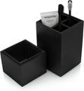 Essentra Home Toothbrush Holder with Lid, Elegant Matte Black Bathroom Toothbrush & Toothpaste Organizer – Matte Black Collection