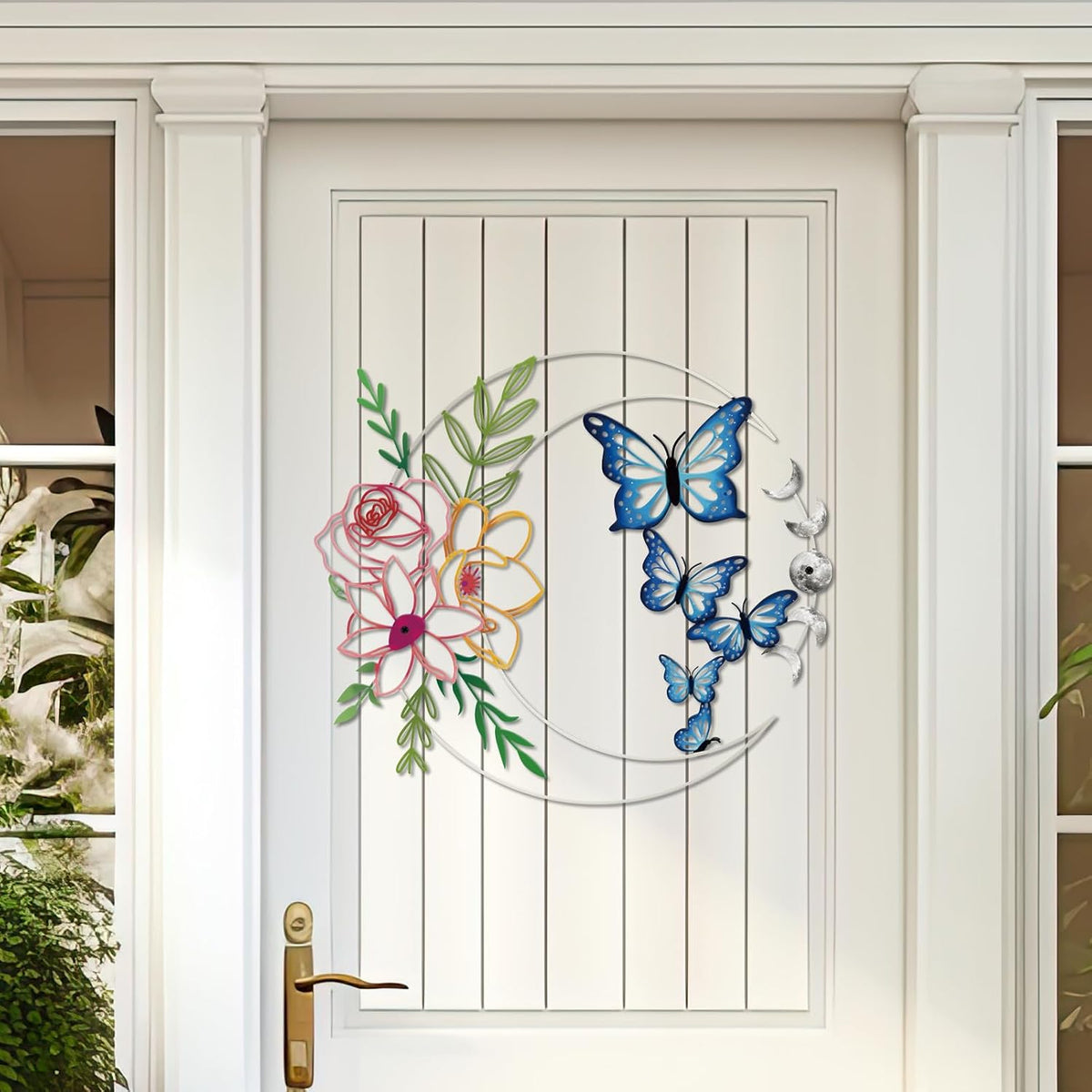 ruelen Metal Butterfly Wall Art Colorful Floral Moon Wall Decor Home Decor