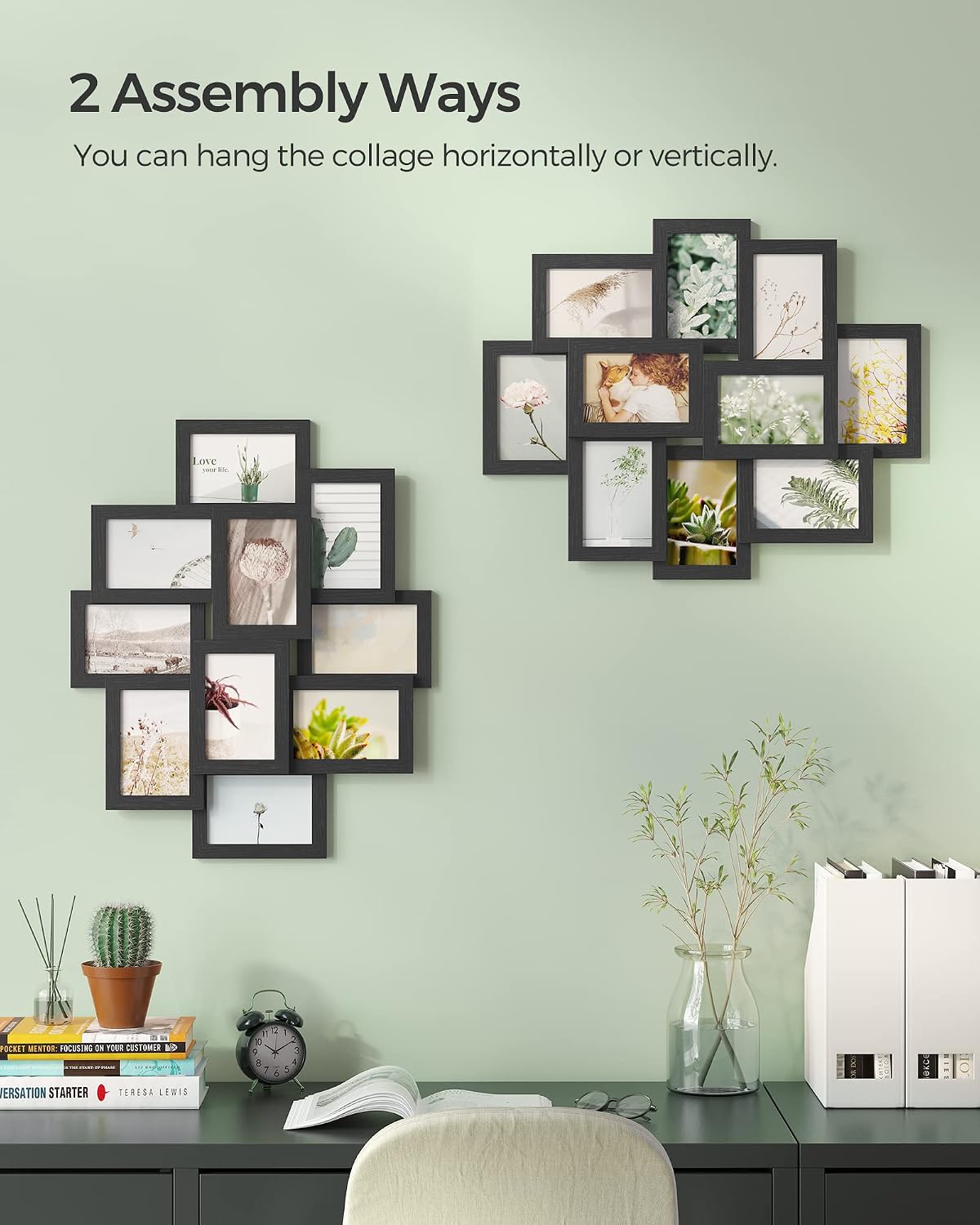 SONGMICS Collage Picture Frames for Wall Decor, 10-Pack 4 x 6, Glass Front