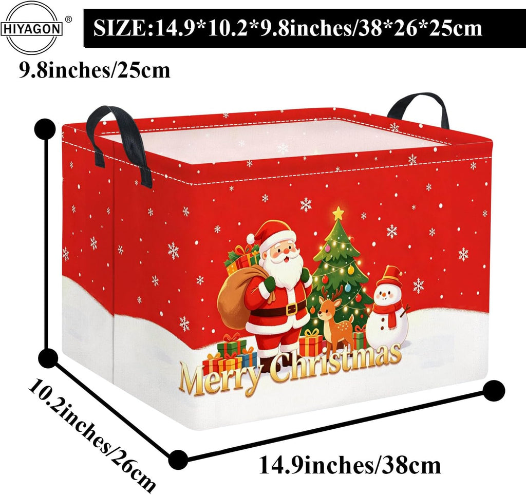 Rectangular Storage Basket for Boys Kids Basket Storage Bin Organizer Box(Red Snow Christmas)