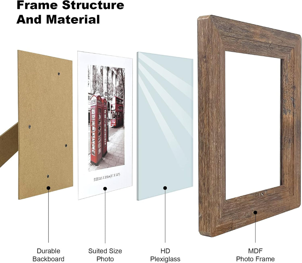 8x10 Wooden Picture Frames with Real Tempered Glass.