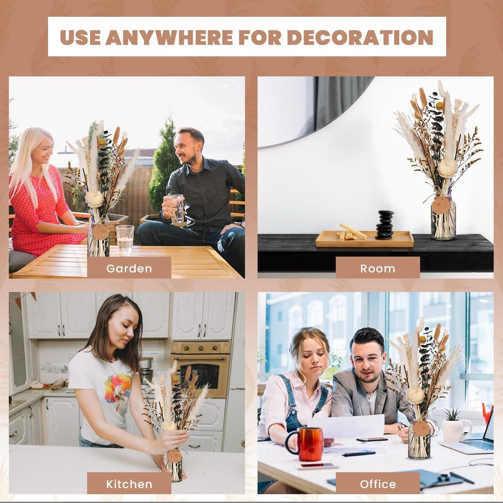 Homey Breeze Natural Dried Pampas Grass Decor with Vase - 15 Inches 23 Pcs 10 Styles, Pampas Grass with Vase Included - Small Pampas Grass for Home Decor, Wedding, Party, Birthday