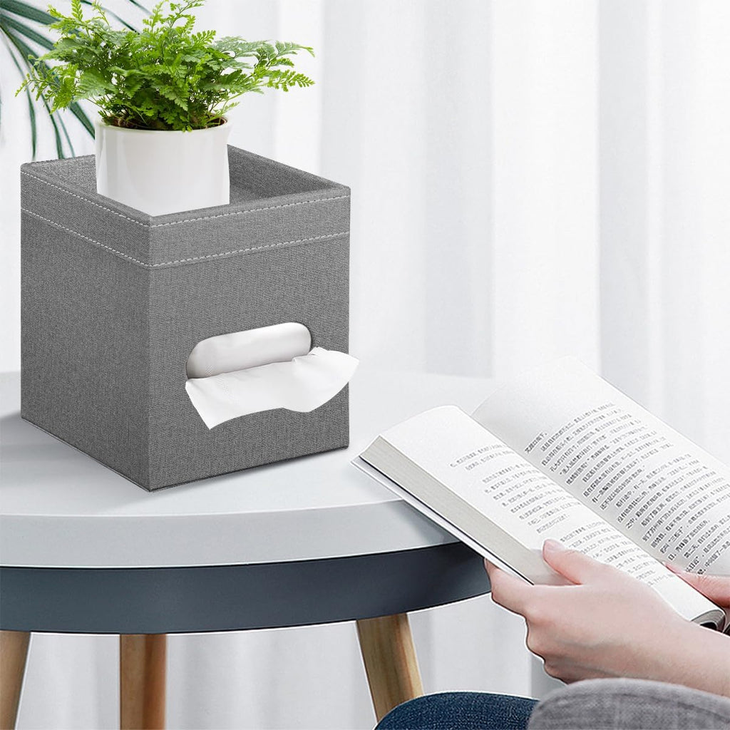 Square Tissue Box Cover with Storage Tray,Modern Decorative Tissue Holder