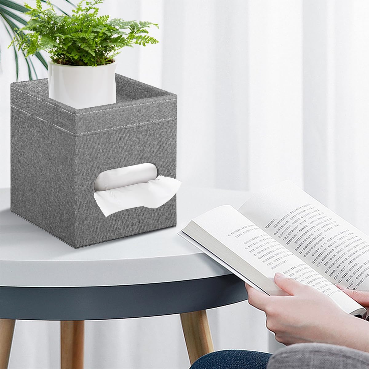 Square Tissue Box Cover with Storage Tray,Modern Decorative Tissue Holder