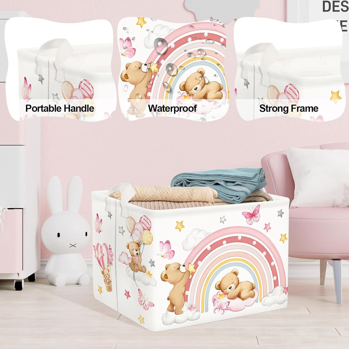 Clastyle Rainbow Kid Storage Basket Foldable Girl Laundry Hamper, 36L Bear