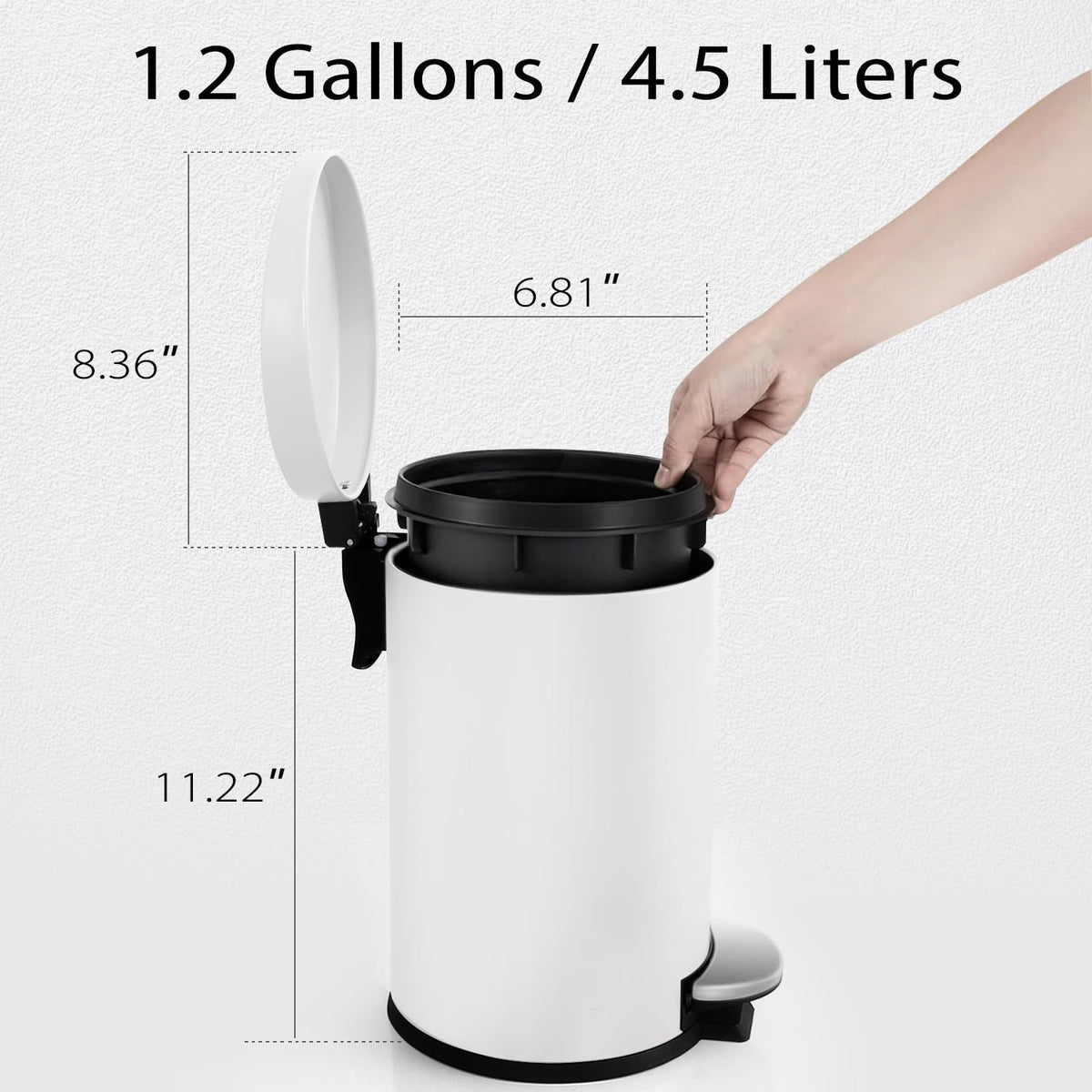 TIPGO Small Bathroom Trash Can with Lid Soft Close, 1.2 Gal, White