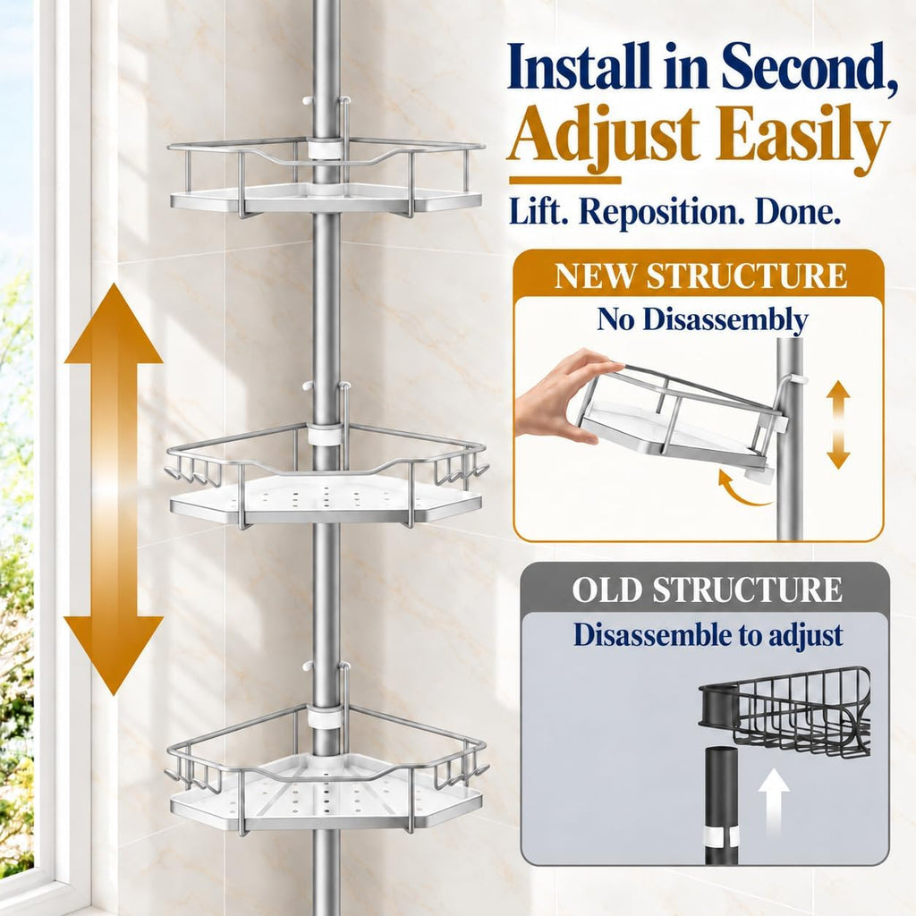 SEIRIONE Rustproof Corner Shower Caddy Tension Pole for Shampoo Holder