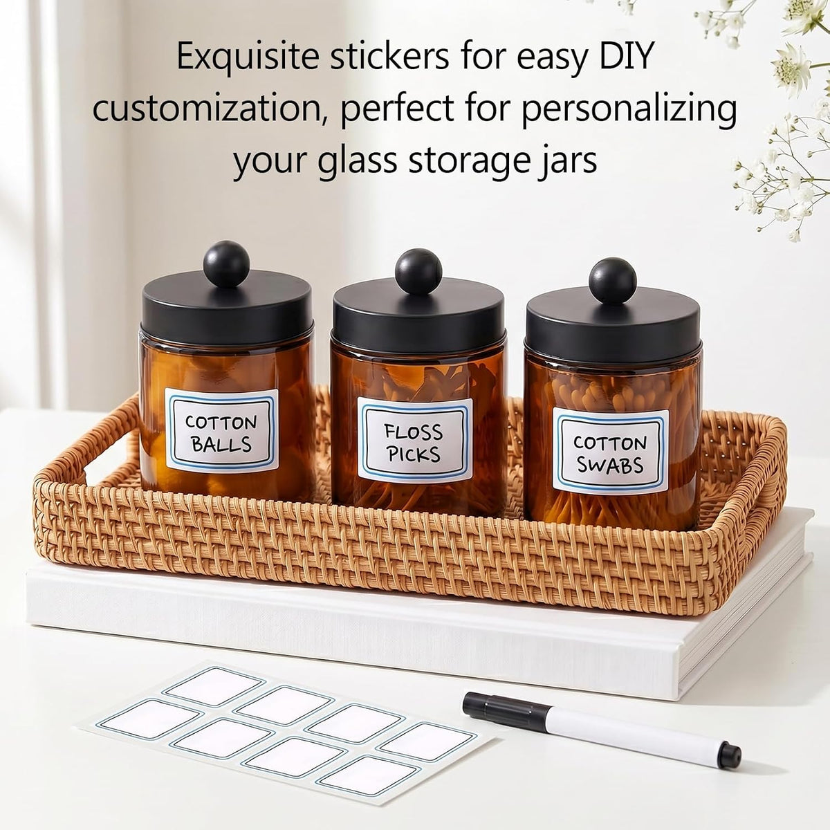 Accguan 6Pack Amber Apothecary Jars Bathroom Vanity Storage Organizer Set