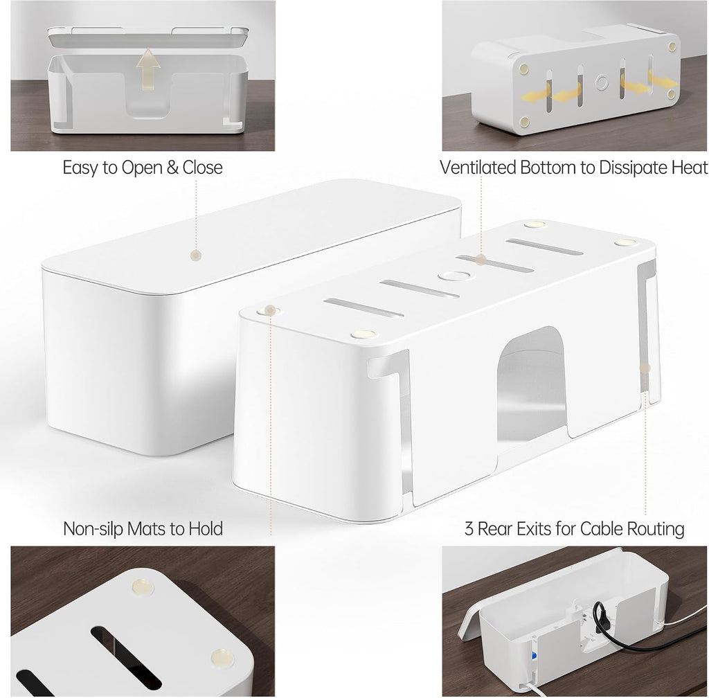 YECAYE Cable Management Box, White, XL+M, 2 Pack