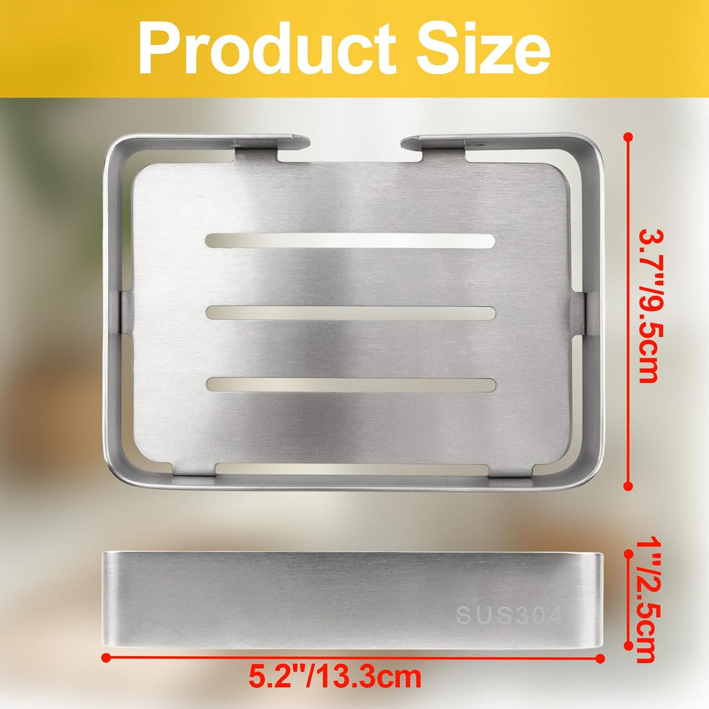 Soap Dish Stainless Steel Silver Soap Dish Holder Wall Mounted Shower Soap Holder with Screws, Sturdy Soap Dish for Bar Soap Stylish Soap Dish Holder (Medium, Silver)
