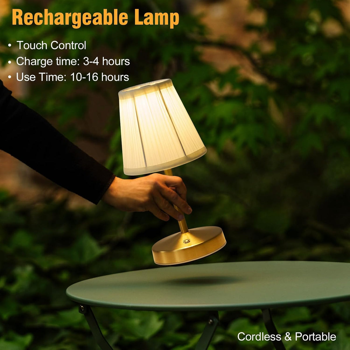 Cordless Mini Lamps Gold,3000 mah Battery Operated Lamp,3 Color Temperature Dimmable Table Lamp,Small Rechargeable Table Lamp Fabric,Aesthetic Small kitchen Lamp for Counter,Dinner (Gold,2 Pack)