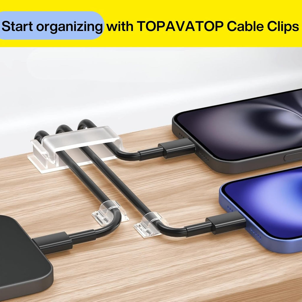[70 Pcs] Adhesive Cable Clips, Cable Management Clips to Keep Desk Clean, Cord Clips Include 50 Small & 20 Large Adhesive Cable Organizer for Desk, Wall, TV, Home Office Essentials, Clear