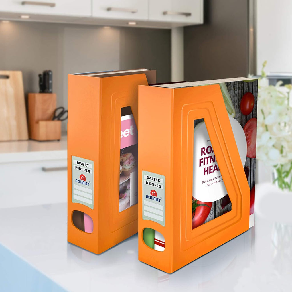 Acrimet Magazine File Holder, Vertical Desk Organizer, Orange, 2 Pack