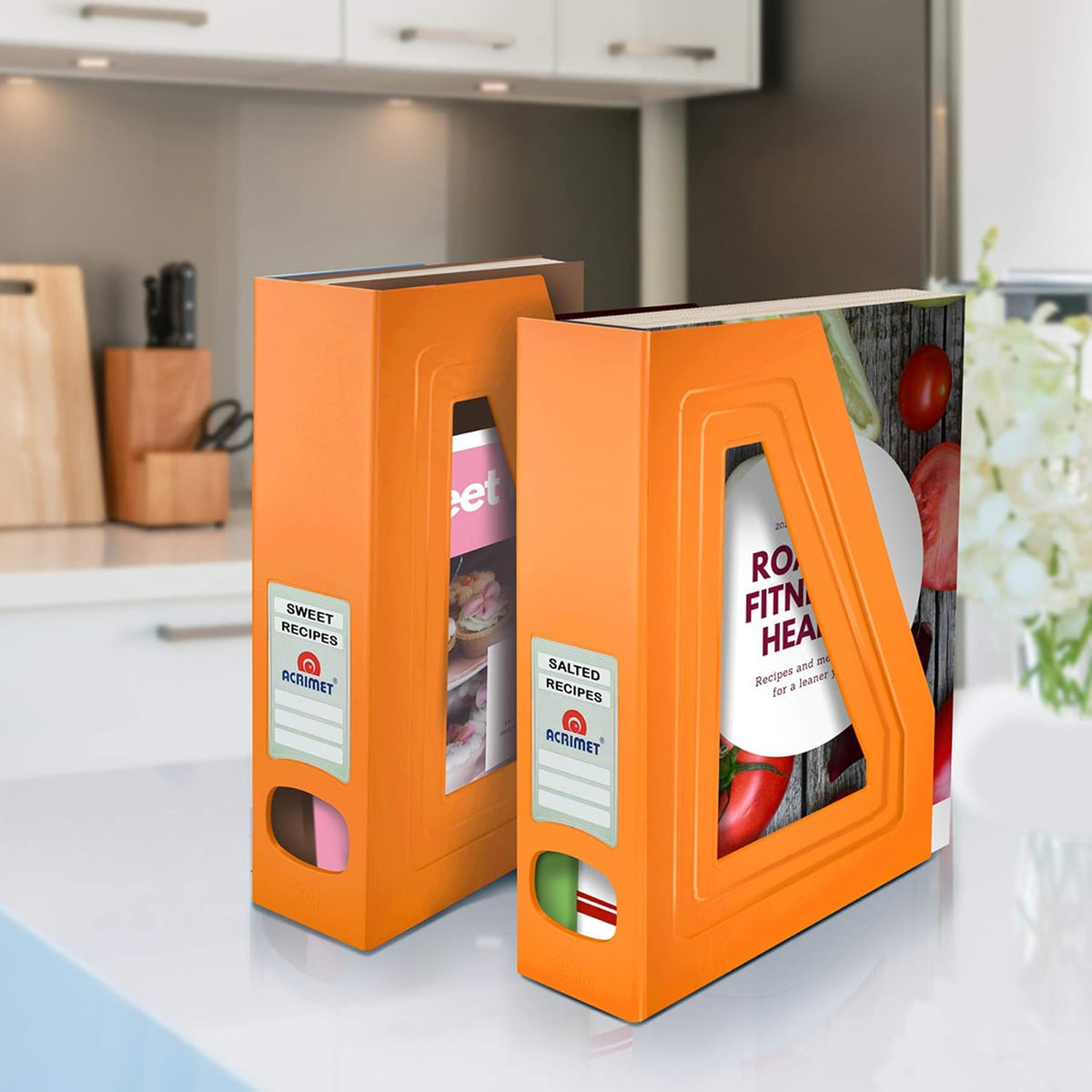 Acrimet Magazine File Holder, Vertical Desk Organizer, Orange, 2 Pack
