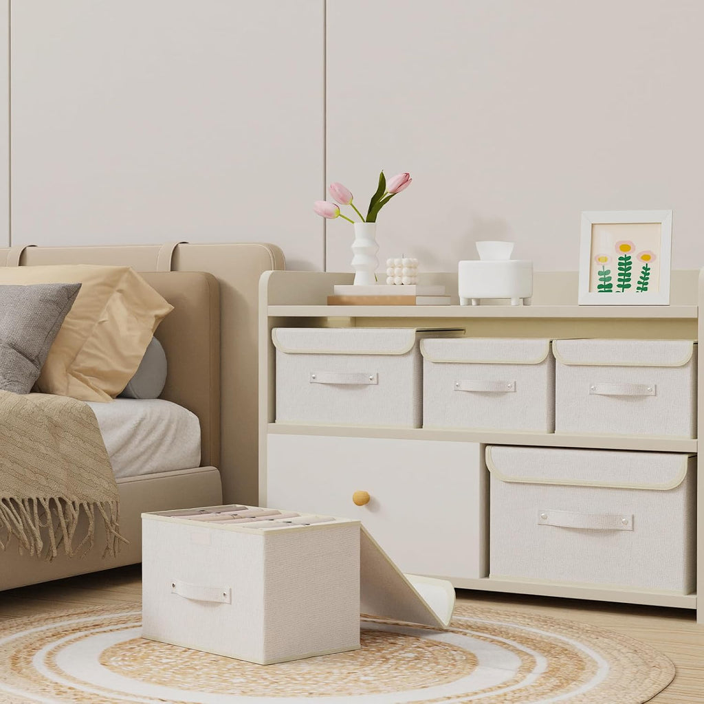 Cloth Storage Baskets with Handles,Beige 15x9.8x9.8in,1 Pack