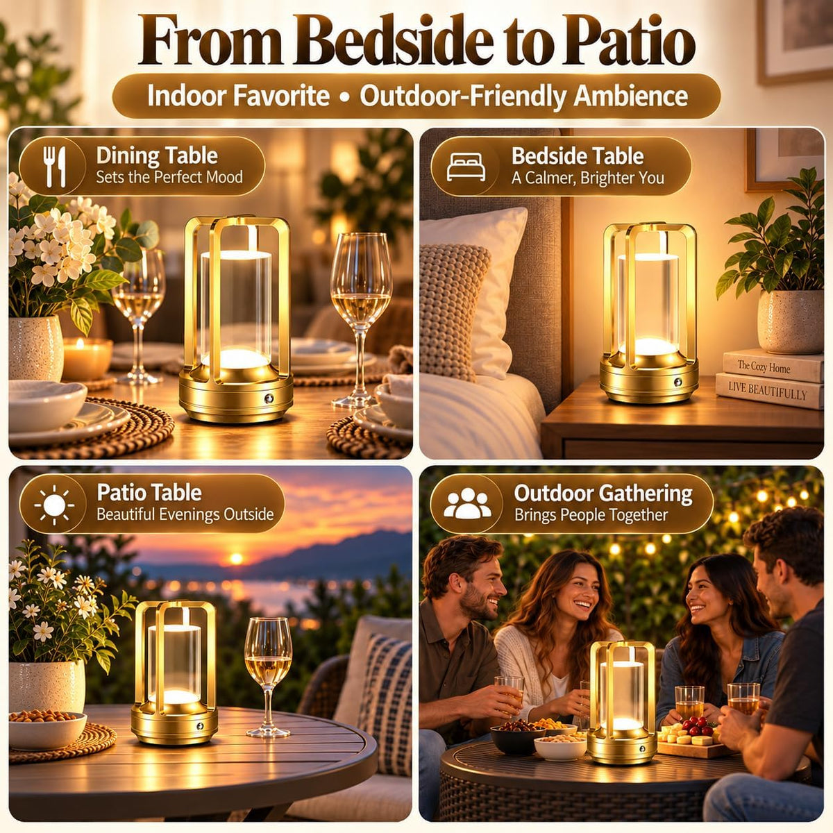 Rechargeable Table Lamp for Outdoor Indoor Portable Lamp with 3 Colors