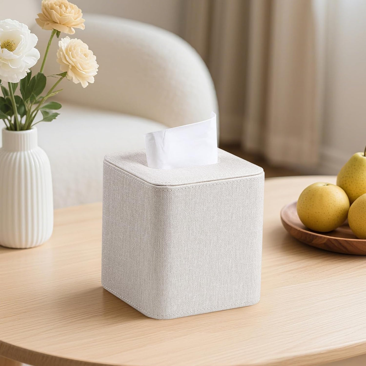 Square Tissue Box Cover PU Leather Tissue Box Holder Cube